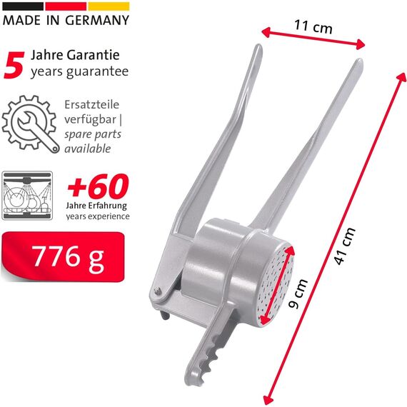 Westmark Spätzle-/Kartoffelpresse, Traditionelle Lochung für Spätzle wie Handgemacht, Aluminiumdruckguss, Länge: 41 cm, Spätzlechef, Silber, 61202260