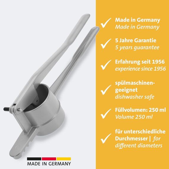 Westmark Spätzle-/Kartoffelpresse, Mit runder Lochung, Aluminiumdruckguss, Länge: 41 cm, Spätzlepress, Silber, 61102260