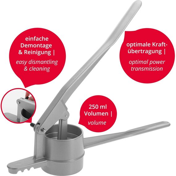 Westmark Spätzle-/Kartoffelpresse, Traditionelle Lochung für Spätzle wie Handgemacht, Aluminiumdruckguss, Länge: 41 cm, Spätzlechef, Silber, 61202260