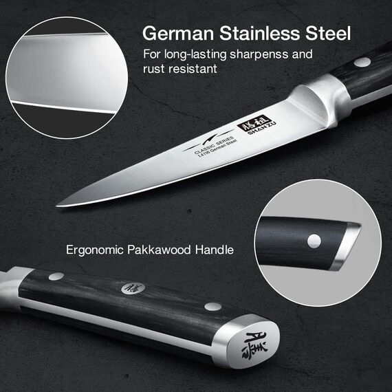 SHAN ZU Küchenmesser Gemüsemesser Schuhmesser 9,5 cm Obstmesser Professionelles Schälenmesser mit Deutschem Edelstahl Küchen Gemüsemesser Für Obst mit Ergonomischem Pakkaholzgriff
