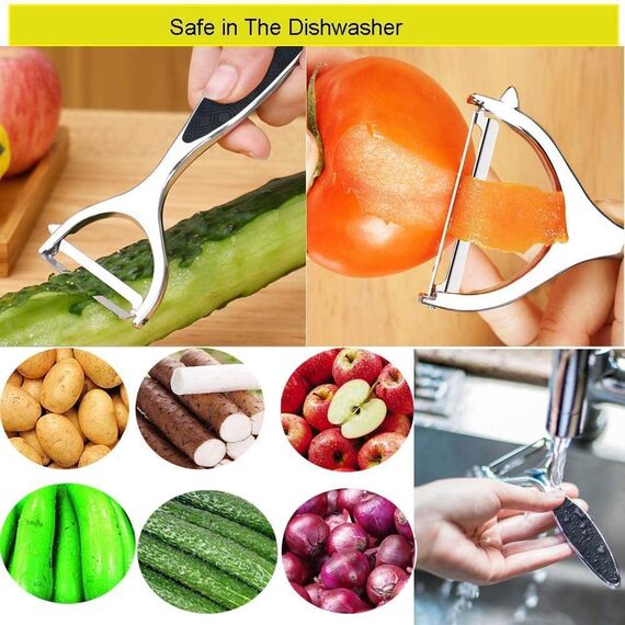 Leaflai Schäler - 2Pcs Sparschäler Set Premium Edelstahl Y & I-förmiges Drehbares Gemüsemesser mit Scharfer Klinge und Rutschfestem Griff Kartoffelschäler Gemüse für Tomaten, Karotten, Obst (Sliver)