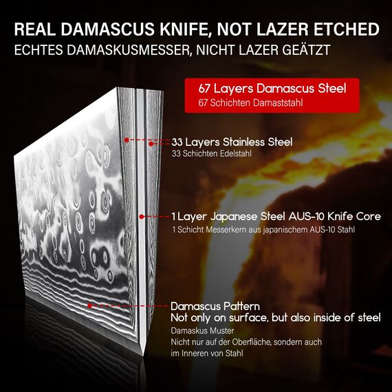 SHAN ZU Damastmesser Gemüsemesser Schälmesser Obstmesser aus 67 Schichten Damast Küchenmesser Klein Profi Messer mit Ergonomischer G10 Griff
