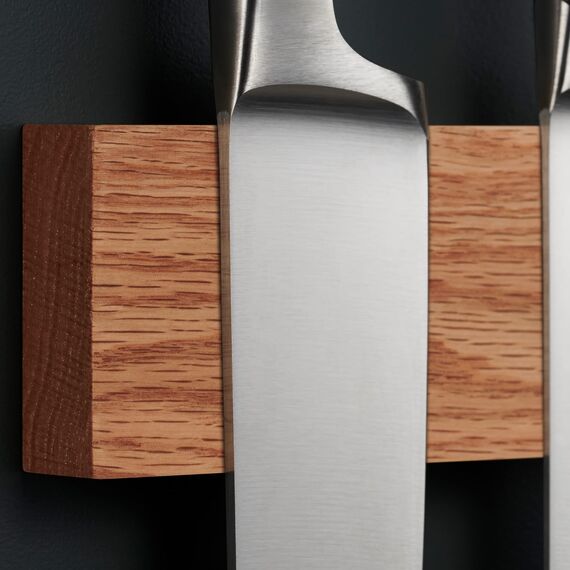 LARHN Magnetleiste Messer aus Eichenholz mit Extra Starkem Magnet - 40 cm - Messerhalter Magnetisch Holz für Utensilien und Werkzeuge - Unbestückte Messerblöck