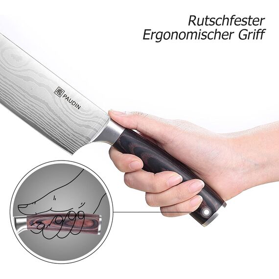 PAUDIN Japanisches Messer, Klingenlänge 17 cm Nariki Messer Hackmesser Kochmesser aus hochwertigem Edelstahl, asiatisches Mehrzweck Küchenmesser für Haus und Küche mit ergonomischem Griff