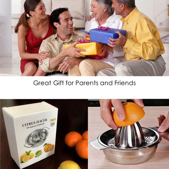 Zitronenpresse Zitruspresse Edelstahl 18/8 Manuelle mit Behälter 350ml, Durchmesser 13,8 cm, Spülmaschinenfest, Profiqualität Rostfreie Saftpresse Limettenpresse Graperuit-Orangenpresse Entsafter