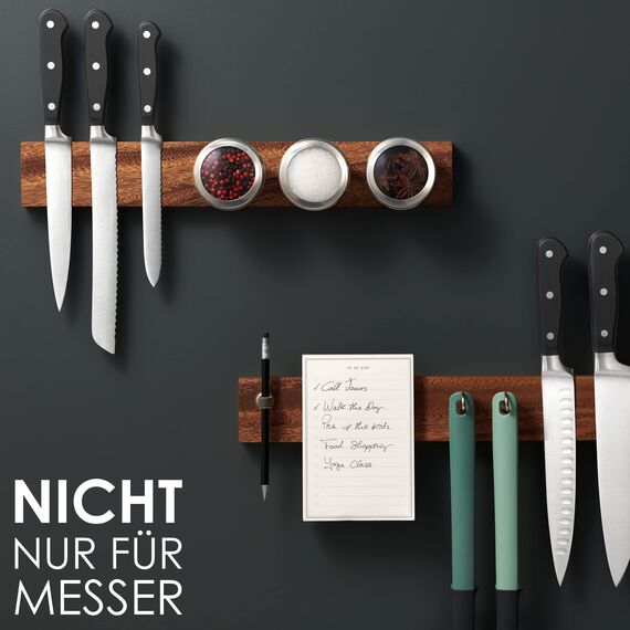 LARHN Magnetleiste Messer aus Walnussholz mit Extra Starkem Magnet - 40 cm - Messerhalter Magnetisch Holz für Utensilien und Werkzeuge - Unbestückte Messerblöck