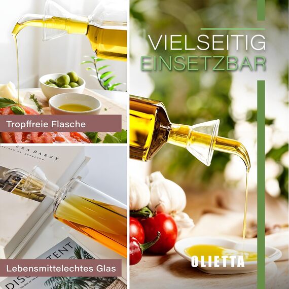 Olietta Ölflasche Tropf- und auslaufsichere aus Glas 125 ml Olivenöl flasche mit Ausgießer - Ölspender zum Ausgießen & Träufeln - Leicht zu reinigen - Öl Dosierflasche