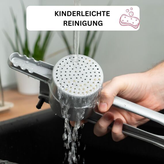 Westmark Spätzle-Set, 2tlg., 1 Spätzle-/Kartoffelpresse mit runder Lochung, Spätzlepresse + 1 Schöpflöffel, Gentle, Aluminiumdruckguss/PA, Silber/Schwarz, 611022E8