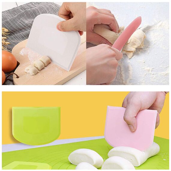 Teigschaber Teigschaberkarte Silikon,Dough Scraper card Spatelset für Kuchen, Pizza, Brotschneiden, Küchenbedarf für Brot Backen Kuchen Enthusiasten Anfänger Profi Bäcker (Weiß+Grün)
