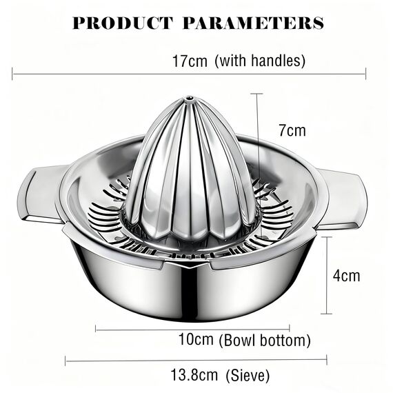 Zitronenpresse Zitruspresse Edelstahl 18/8 Manuelle mit Behälter 350ml, Durchmesser 13,8 cm, Spülmaschinenfest, Profiqualität Rostfreie Saftpresse Limettenpresse Graperuit-Orangenpresse Entsafter