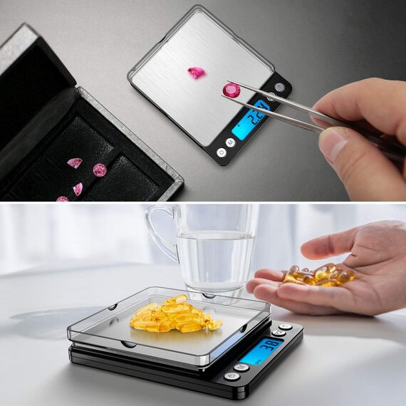 AMIR Feinwaage 0.01g / 500g, Digitalwaage, Taschenwaage, Briefwaage, Grammwaage, Digital Feinwaage mit PCS Funktion, Tara-Funktion, 6 Einheiten Konvertierung, LCD-Display, Auto-Off