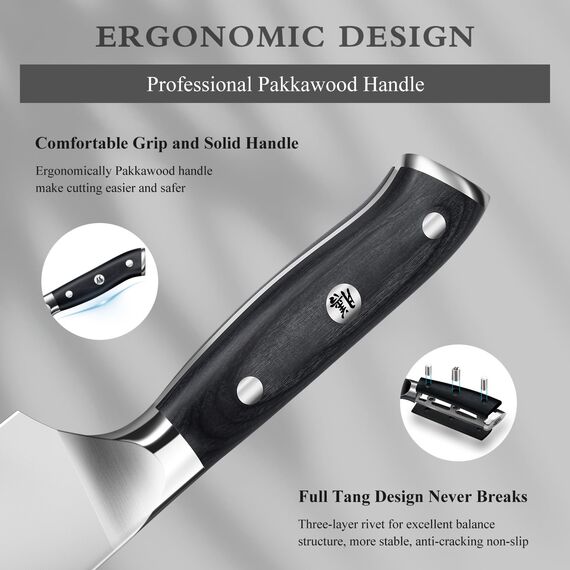 SHAN ZU Küchenmesser Kochmesser Profi Messer, Chefmesser 20cm Deutscher Edelstahl Extra Scharfe Messerklinge, Allzweckmesser Fleischmesser mit Ergonomischer Pakkaholzgriff