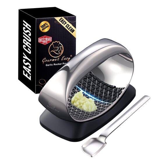 Knoblauchpresse – Knoblauch Wippe mit innovativer 3D-Schneidefunktion | Müheloses Pressen & Einfache Reinigung | Knoblauchpresse Edelstahl mit 5 Jahre Ersatzversprechen | Garlic Press