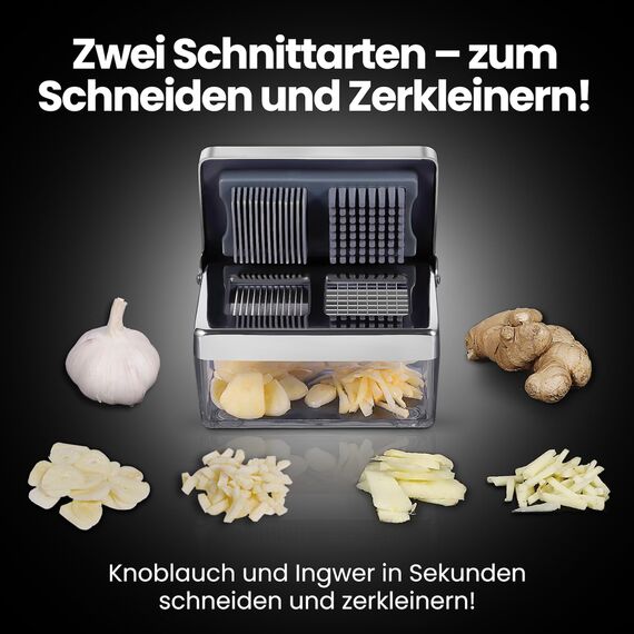Knoblauchpresse Edelstahl 2-in-1 – Knoblauchschneider & Knoblauch Zerkleinerer mit Auffangbehälter, Spülmaschinenfest, Geruchsfreier & Langlebiger Knoblauch Hacker