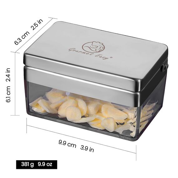 Knoblauchpresse Edelstahl 2-in-1 – Knoblauchschneider & Knoblauch Zerkleinerer mit Auffangbehälter, Spülmaschinenfest, Geruchsfreier & Langlebiger Knoblauch Hacker