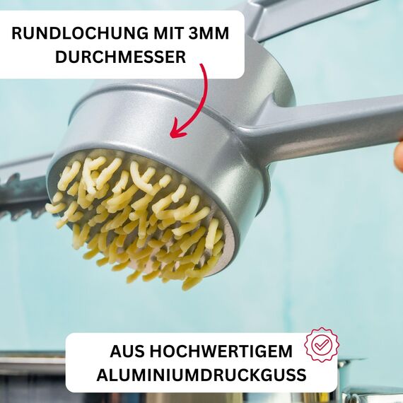 Westmark Spätzle-Set, 2tlg., 1 Spätzle-/Kartoffelpresse mit runder Lochung, Spätzlepresse + 1 Schöpflöffel, Gentle, Aluminiumdruckguss/PA, Silber/Schwarz, 611022E8