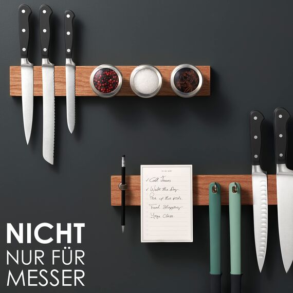 LARHN Magnetleiste Messer aus Eichenholz mit Extra Starkem Magnet - 40 cm - Messerhalter Magnetisch Holz für Utensilien und Werkzeuge - Unbestückte Messerblöck
