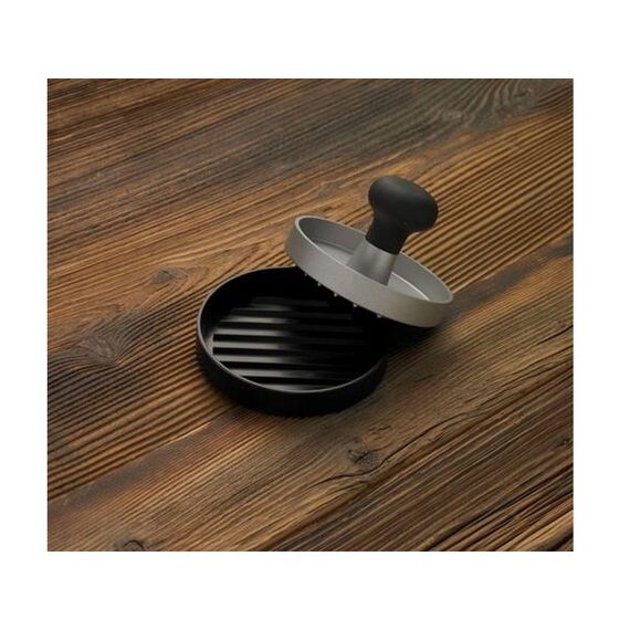 RÖSLE Burgerpresse, Hochwertige Fleischpresse zum einfachen Formen von Burgerpatties, ABS, Aluminium, 11 cm, spülmaschinengeeignet Schwarz / Silberfarben