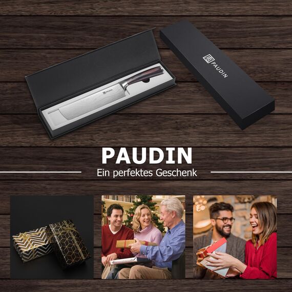 PAUDIN Japanisches Messer, Klingenlänge 17 cm Nariki Messer Hackmesser Kochmesser aus hochwertigem Edelstahl, asiatisches Mehrzweck Küchenmesser für Haus und Küche mit ergonomischem Griff