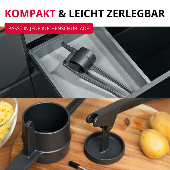 Westmark Spätzle- und Kartoffelpresse Spätzlechef, Traditionelle Lochung für Spätzle wie handgemacht, hochwertige Spezialbeschichtung, Aluminium, Länge: 41 cm, Anthrazit, 6120226Z
