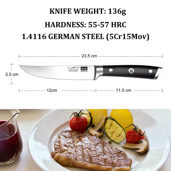 SHAN ZU Steakmesser Set 4 teilig Steakmesserset Fischmesser Jausenmesser Profi Küchenmesser Kochmesser Fleischmesser Deutscher Edelstahl