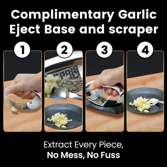 Knoblauchpresse – Knoblauch Wippe mit innovativer 3D-Schneidefunktion | Müheloses Pressen & Einfache Reinigung | Knoblauchpresse Edelstahl mit 5 Jahre Ersatzversprechen | Garlic Press