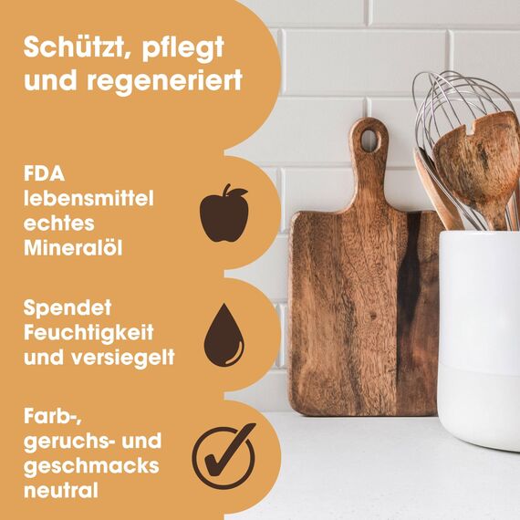 Furniture Clinic -Schneidebrett-Pflegeset, zum Reinigen, Pflegen und Schützen - Enthält: 250 ml Schneidebrettöl, 250 ml Schneidebrettconditioner und einem fusselfreie Tüch