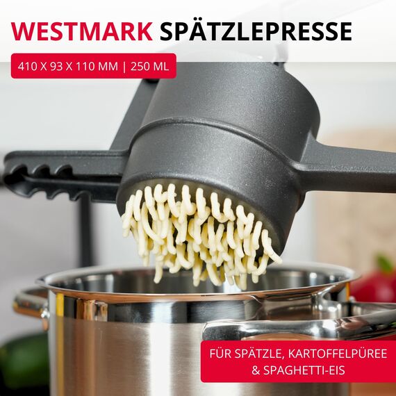 Westmark Spätzle- und Kartoffelpresse Spätzlepress "Special Dark Edition", Länge: 41 cm, mit runder Lochung, hochwertige Spezialbeschichtung, Aluminium, Anthrazit, 6110226Z