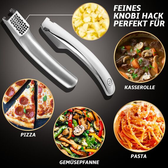 Knoblauchpresse Edelstahl Herz-Edition für Knoblauch & Ingwer - Kein Schälen nötig | Leicht zu reinigende Knoblauch Presse mit 5 Jahren Ersatzversprechen (für grobes Knoblauchhack)