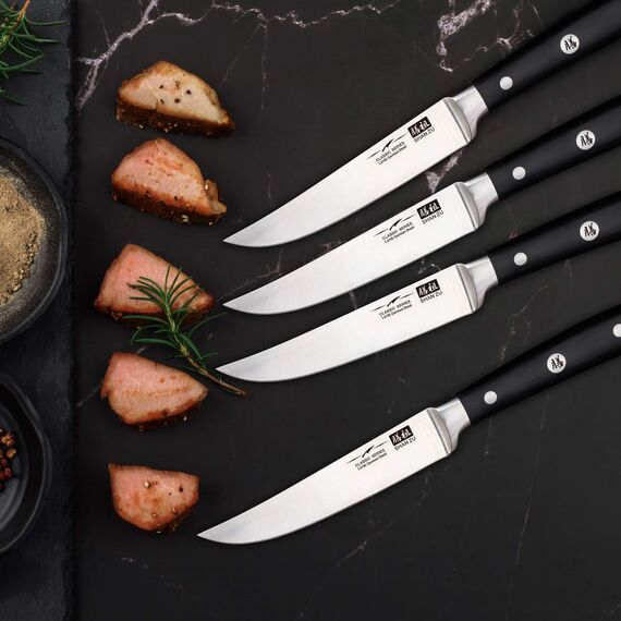 SHAN ZU Steakmesser Set 4 teilig Steakmesserset Fischmesser Jausenmesser Profi Küchenmesser Kochmesser Fleischmesser Deutscher Edelstahl