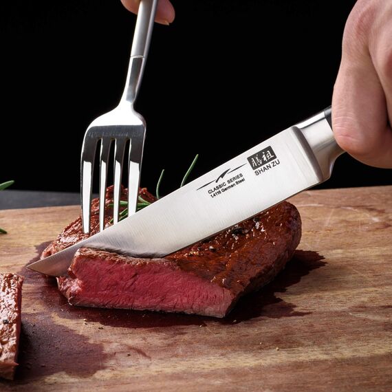 SHAN ZU Steakmesser Set 4 teilig Steakmesserset Fischmesser Jausenmesser Profi Küchenmesser Kochmesser Fleischmesser Deutscher Edelstahl