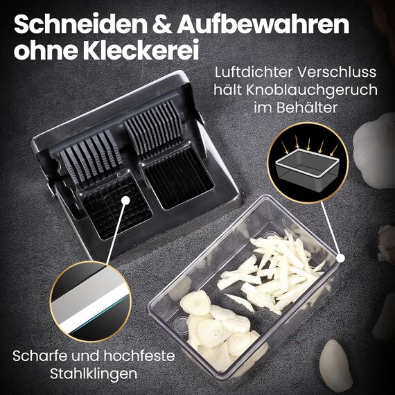 Knoblauchpresse Edelstahl 2-in-1 – Knoblauchschneider & Knoblauch Zerkleinerer mit Auffangbehälter, Spülmaschinenfest, Geruchsfreier & Langlebiger Knoblauch Hacker