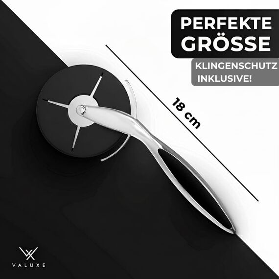 VALUXE® Pizzaschneider aus Edelstahl - Pizzaroller scharf & spülmaschinenfest - Professioneller Pizza-Cutter Roller inkl. Klingenschutz - Pizzamesser Rad