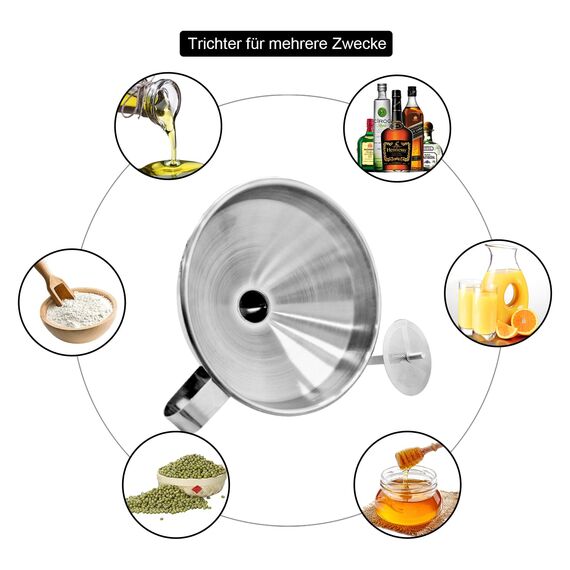 WALFOS Trichter aus Edelstahl und 200 Mesh Filter Jam Straining mit 2 abnehmbaren Sieben ＆ 1Pc Reinigungsbürste Set Sieb für die Übertragung von flüssigen Zutaten（2 Pack10cm/13cm）