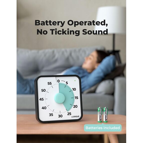 LIORQUE 19cm Visueller Timer 60 Minuten Countdown Timer mit großem Bildschirm für Kinder und Erwachsene Leiser Kurzzeitmesser für Küche Schule Büro Batterie inklusive (Cyan)