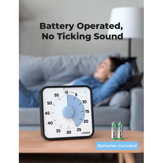 LIORQUE 19cm Visueller Timer 60 Minuten Countdown Timer mit großem Bildschirm für Kinder und Erwachsene Leiser Kurzzeitmesser für Küche Schule Büro Batterie inklusive