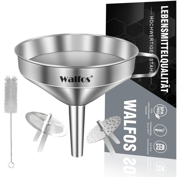WALFOS® Trichter Edelstahl mit 2 abnehmbaren Sieben, 10.4cm trichter küche für die Übertragung von flüssigen Zutaten