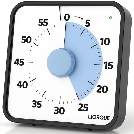 LIORQUE 19cm Visueller Timer 60 Minuten Countdown Timer mit großem Bildschirm für Kinder und Erwachsene Leiser Kurzzeitmesser für Küche Schule Büro Batterie inklusive