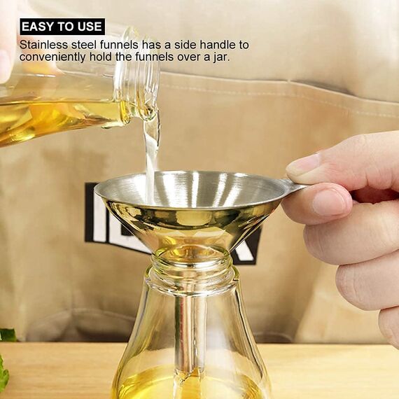 Walfos® Trichter Edelstahl, 3 Stück Mini Trichter Küche geeignet zum Umfüllen von Flüssigkeiten und, kleine Flaschen wie Öl, Salz, Zucker, Parfümflaschen, ätherische Öle
