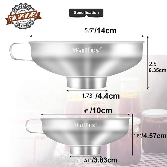 Walfos Gourmet Marmeladentrichter, Trichter große Öffnung 4.4 cm und 3,8 cm（2-teiliges Set）- Einfülltrichter Edelstahl,Einfüllhilfe für Gläser