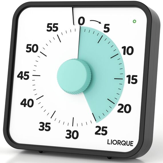 LIORQUE 19cm Visueller Timer 60 Minuten Countdown Timer mit großem Bildschirm für Kinder und Erwachsene Leiser Kurzzeitmesser für Küche Schule Büro Batterie inklusive (Cyan)