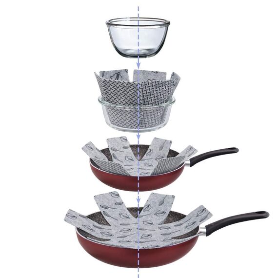 flintronic Pfannenschutz, 8PCS Pfannenschoner Topfschutz, Hitzebeständigerung, Stapelschutz, Topfschoner Anpassbare Größe, Anti-Rutsch Stapelschutz für Pfannen, Töpfe und Schüsseln, Küchenutensilien