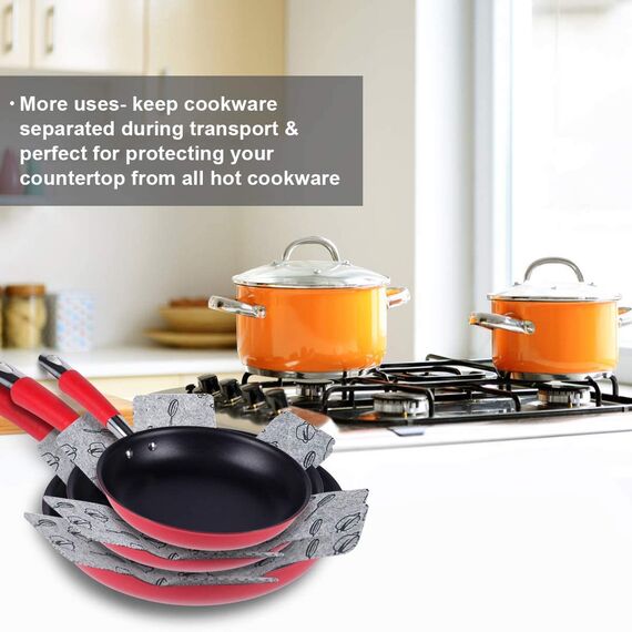 flintronic Pfannenschutz, 8PCS Pfannenschoner Topfschutz, Hitzebeständigerung, Stapelschutz, Topfschoner Anpassbare Größe, Anti-Rutsch Stapelschutz für Pfannen, Töpfe und Schüsseln, Küchenutensilien