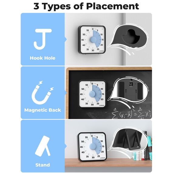 LIORQUE 19cm Visueller Timer 60 Minuten Countdown Timer mit großem Bildschirm für Kinder und Erwachsene Leiser Kurzzeitmesser für Küche Schule Büro Batterie inklusive