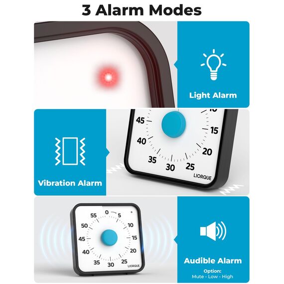 LIORQUE 19cm Visueller Timer 60 Minuten Countdown Timer mit großem Bildschirm für Kinder und Erwachsene Leiser Kurzzeitmesser für Küche Schule Büro Batterie inklusive (Dunkelblau, XL)