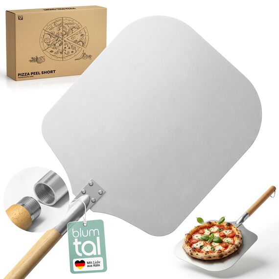 Blumtal Pizzaschieber 30,5x30,5 cm Fläche + abnehmbarer Holzgriff 24,5 cm - Pizzaschaufel ultra robust - Pizza Wender/Brotschieber - Zubehör Pizza Schaufel mit Aufhängehook - Pizzaschieber Holz