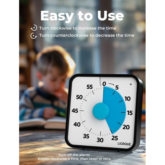 LIORQUE 19cm Visueller Timer 60 Minuten Countdown Timer mit großem Bildschirm für Kinder und Erwachsene Leiser Kurzzeitmesser für Küche Schule Büro Batterie inklusive (Dunkelblau, XL)