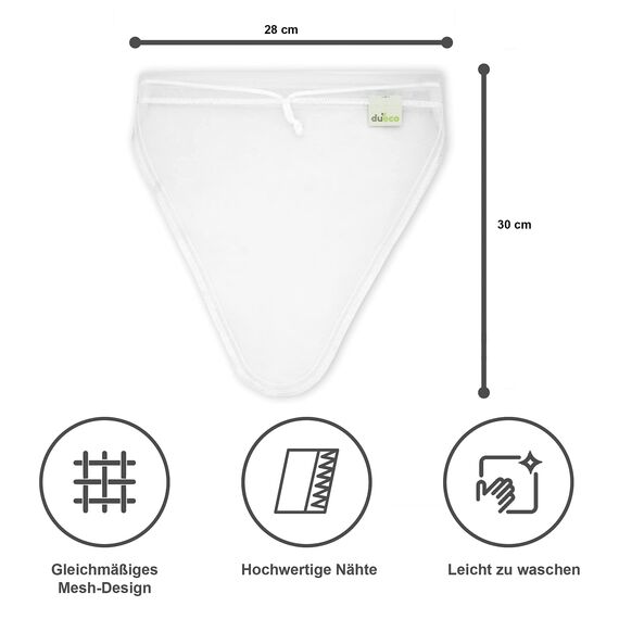 DuEco Nussmilchbeutel mit 2 Stück für Bio Nussmilch & Pflanzenmilch - Mehrzweck Passiertuch für hausgemachten Käse, Obstsaft und Gemüsesaft (2er Set | V-förmige Beutel (28 x 30cm))