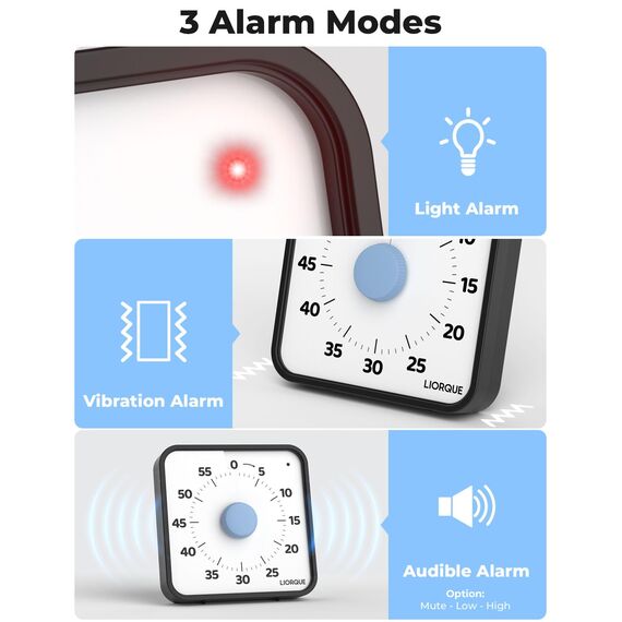 LIORQUE 19cm Visueller Timer 60 Minuten Countdown Timer mit großem Bildschirm für Kinder und Erwachsene Leiser Kurzzeitmesser für Küche Schule Büro Batterie inklusive