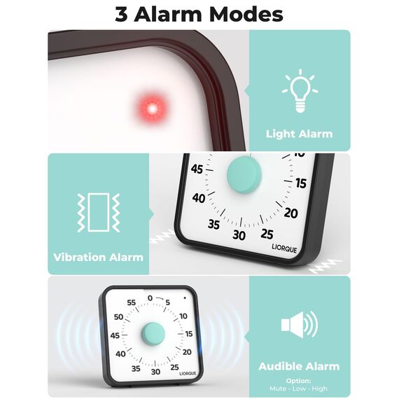 LIORQUE 19cm Visueller Timer 60 Minuten Countdown Timer mit großem Bildschirm für Kinder und Erwachsene Leiser Kurzzeitmesser für Küche Schule Büro Batterie inklusive (Cyan)